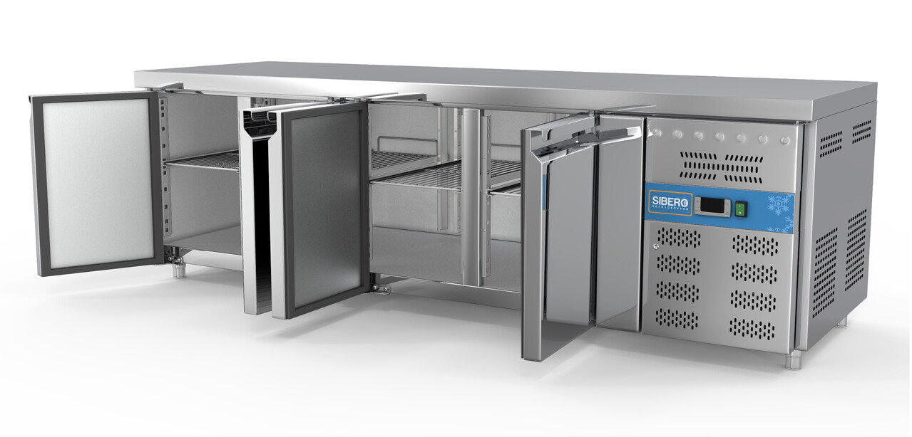 SIBERO Horeca Koelwerkbank | 4 Deurs | RVS | 616 Liter | Sibero | 2230x700x860(h)mm SIBERO Horeca Koelwerkbank | 4 Deurs | RVS | 616 Liter | Sibero | 2230x700x860(h)mm