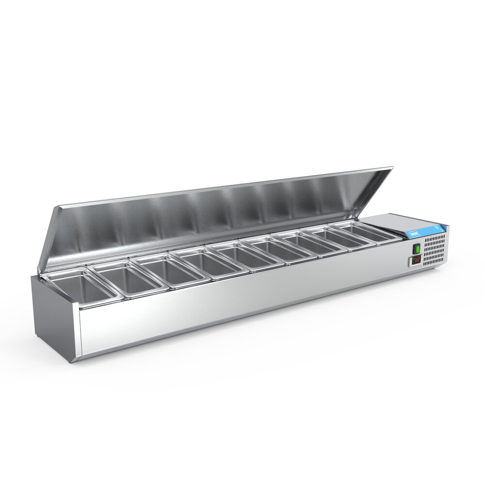 SIBERO RVS Opzetvitrine - Met RVS Top - GN 9X1/3 - 2000X395X440(h)mm SIBERO RVS Opzetvitrine - Met RVS Top - GN 9X1/3 - 2000X395X440(h)mm