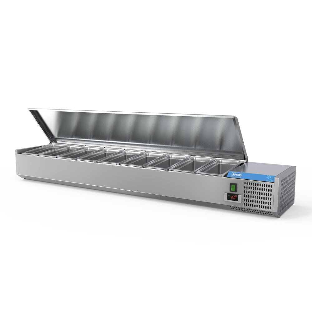 SIBERO RVS Opzetvitrine - Met RVS Top - GN 9X1/3 - 2000X395X440(h)mm SIBERO RVS Opzetvitrine - Met RVS Top - GN 9X1/3 - 2000X395X440(h)mm