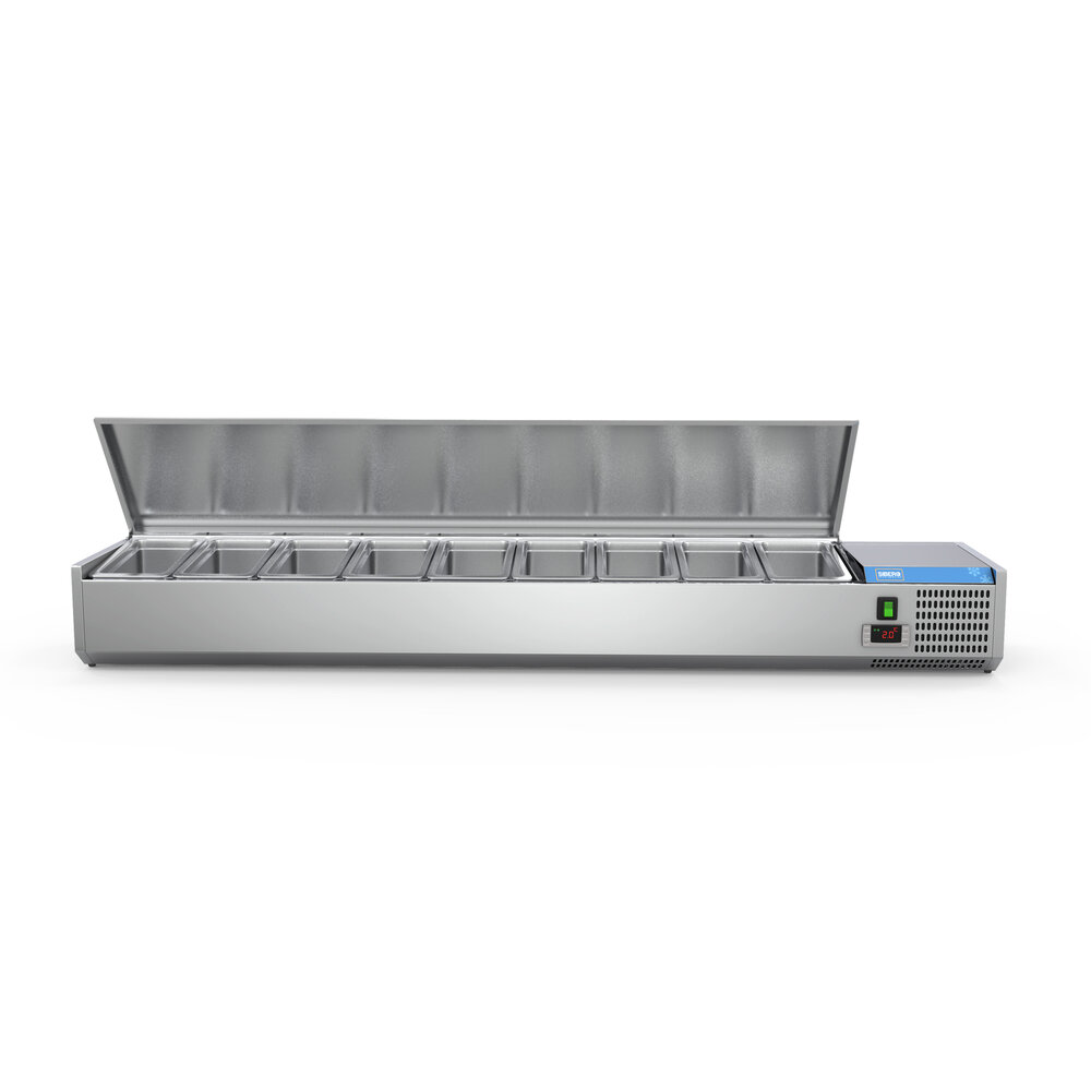SIBERO RVS Opzetvitrine - Met RVS Top - GN 9X1/3 - 2000X395X440(h)mm SIBERO RVS Opzetvitrine - Met RVS Top - GN 9X1/3 - 2000X395X440(h)mm