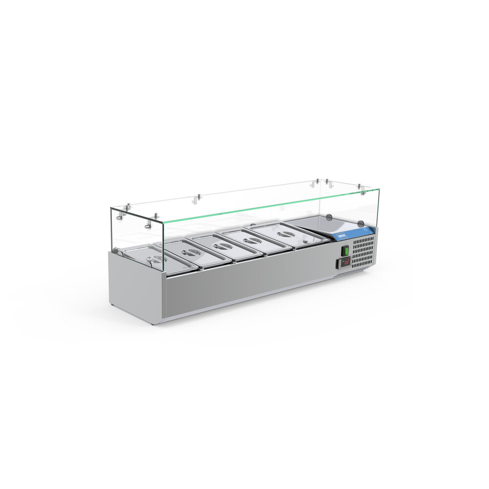SIBERO RVS Opzetvitrine - Met Glazen Top - GN 4X1/3 & 1X1/2 - 1400X395X440(h)mm
