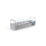 SIBERO RVS Opzetvitrine - Met Glazen Top - GN 4X1/3 & 1X1/2 - 1400X395X440(h)mm SIBERO RVS Opzetvitrine - Met Glazen Top - GN 4X1/3 & 1X1/2 - 1400X395X440(h)mm