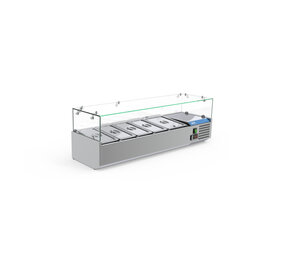 SIBERO RVS Opzetvitrine - Met Glazen Top - GN 4X1/3 & 1X1/2 - 1400X395X440(h)mm