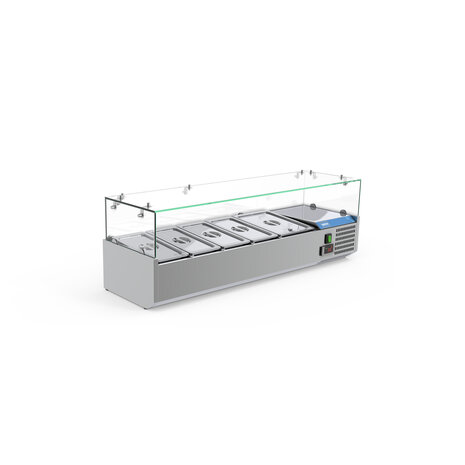 SIBERO RVS Opzetvitrine - Met Glazen Top - GN 4X1/3 & 1X1/2 - 1400X395X440(h)mm