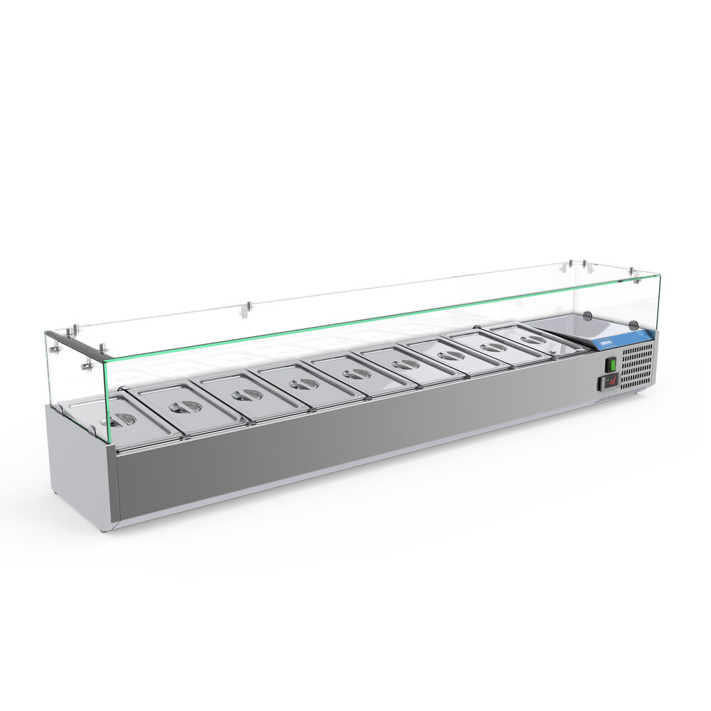 SIBERO RVS Opzetvitrine - Met Glazen Top - GN 9X1/3 - 2000X395X440(h)mm