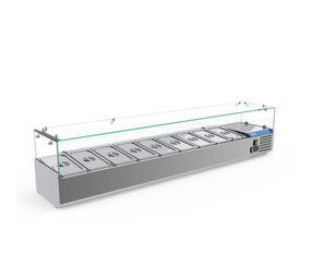 SIBERO RVS Opzetvitrine - Met Glazen Top - GN 9X1/3 - 2000X395X440(h)mm