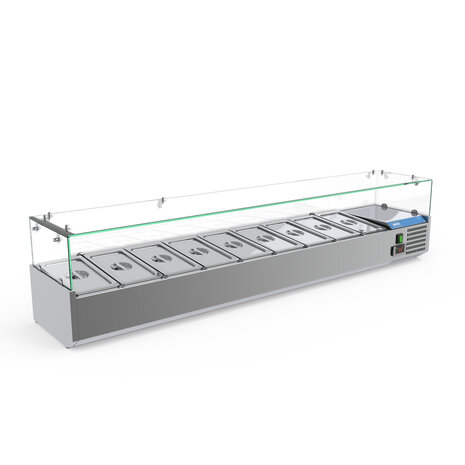 SIBERO RVS Opzetvitrine - Met Glazen Top - GN 9X1/3 - 2000X395X440(h)mm