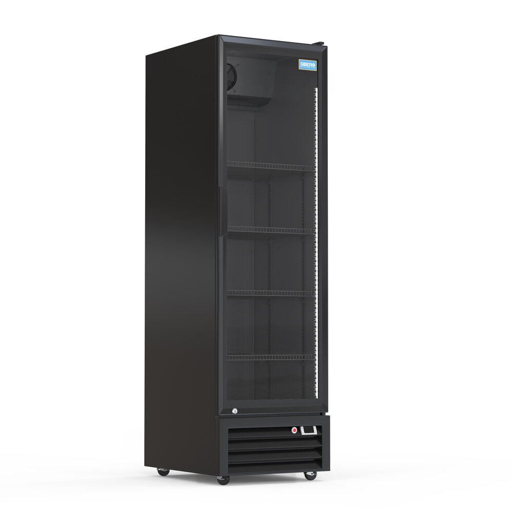 SIBERO Horeca Koelkast 360L – 1 Deurs – Geventileerde Koeling – Glasdeur – Zwart (Binnen & Buiten) – 540×560×1920 mm