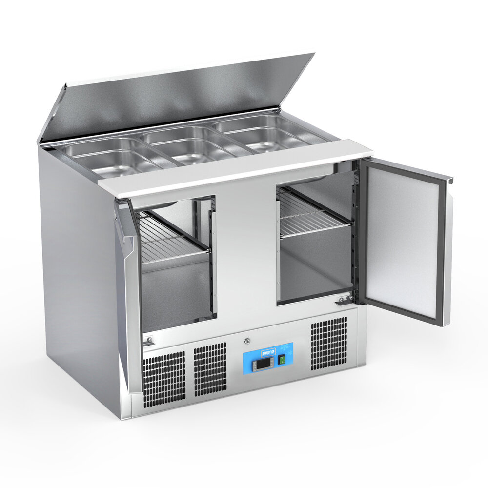 SIBERO RVS Saladette - 2 Deur - Met RVS Top - 302 Liter - XL Model - GN 3X1/1 - 1045X700X860(h)mm