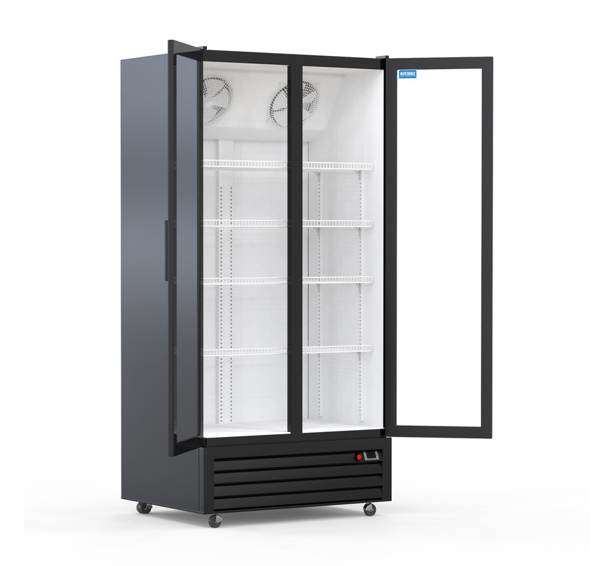 Horeca drank koelkast | Zwart | 800 Liter | 2 Glas deuren koeling | 940x635x1980(h)mm