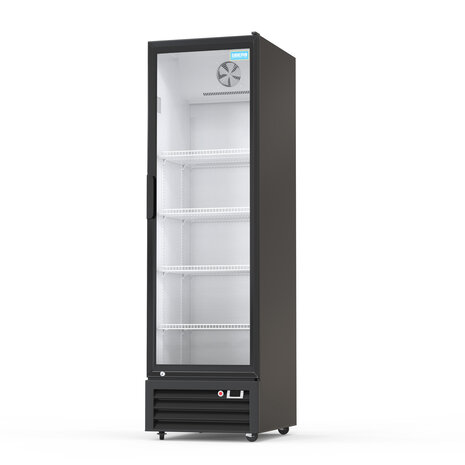 SIBERO 360 Liter 1-Deurs Geventileerde Horeca Koelkast – Glasdeur – Wit Interieur & Zwart Exterieur – 580x606x1980mm SIBERO 360 Liter 1-Deurs Geventileerde Horeca Koelkast – Glasdeur – Wit Interieur & Zwart Exterieur – 580x606x1980mm