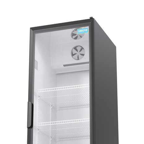 SIBERO Horeca Koelkast 360L – 1 Deurs – Geventileerde Koeling – Glasdeur – Zwart Buiten / Wit Binnen – 580×606×1980 mm