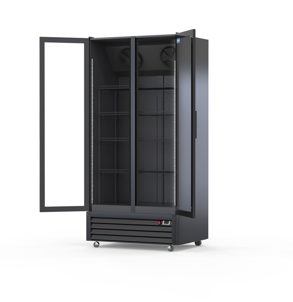 SIBERO Horeca Display Koelkast 750L – 2 Deurs – Geventileerde Koeling – Glasdeuren – Zwart (Binnen & Buiten) – 1120×590×1995 mm