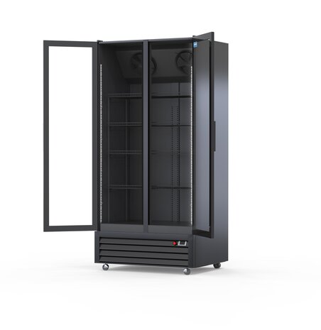 SIBERO 750 Liter 2-Deurs Geventileerde Horeca Display Koelkast – Glasdeuren – Zwart Interieur & Exterieur – 1120×590×1995 mm