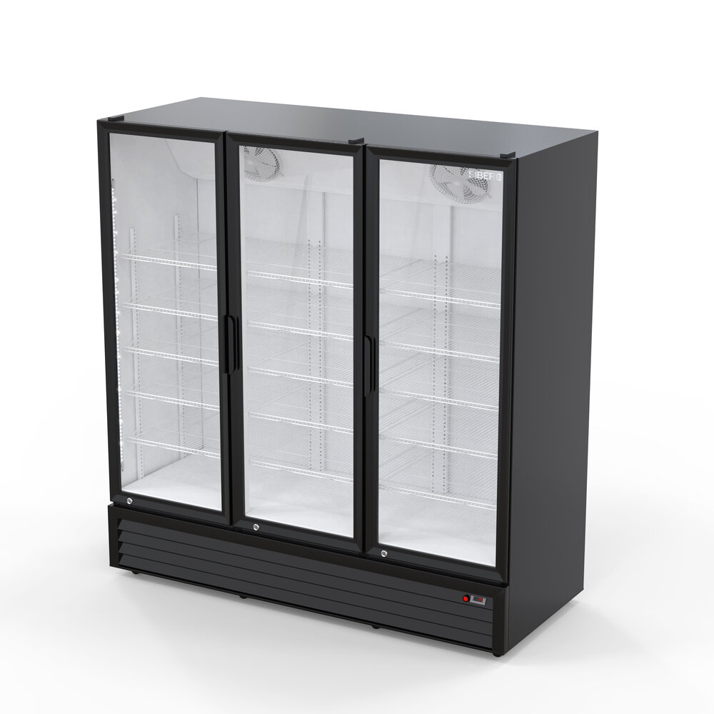 SIBERO Horeca Koelkast 1200L – 3 Deurs – Geventileerd – Glasdeuren – Zwart Buiten / Wit Binnen – 1680×590×1995 mm