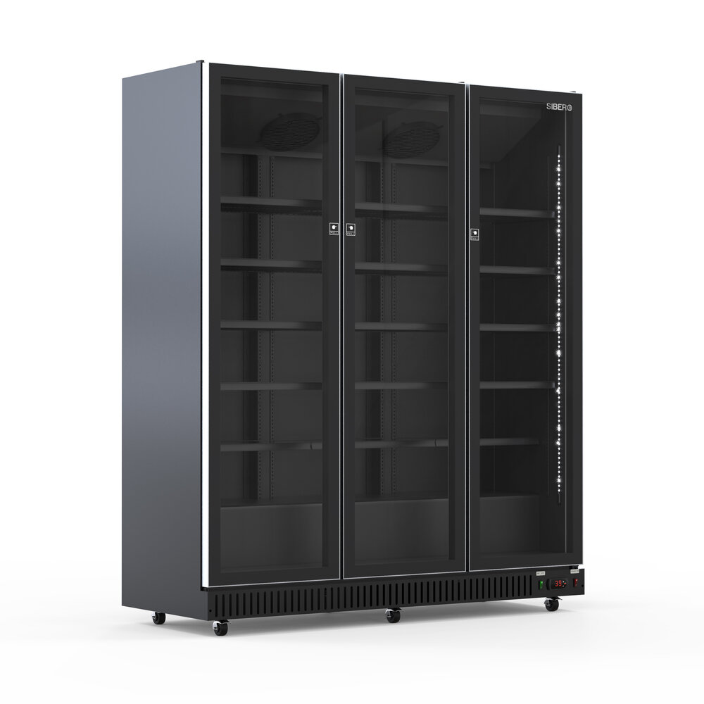 SIBERO Horeca Koelkast 1280L – 3 Deurs – Glasdeuren – Zwart (Binnen & Buiten) – 1680×635×1995 mm