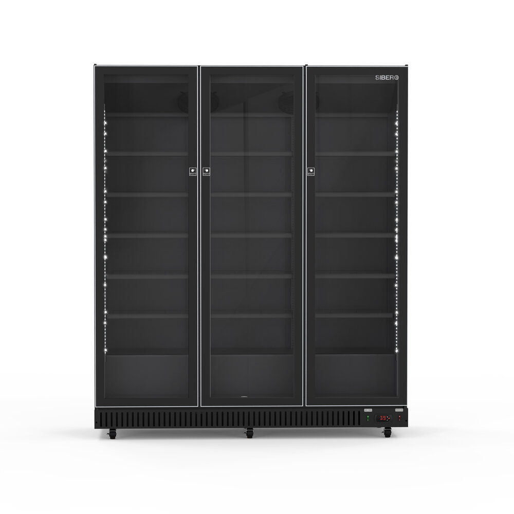 SIBERO Horeca Koelkast 1280L – 3 Deurs – Glasdeuren – Zwart (Binnen & Buiten) – 1680×635×1995 mm