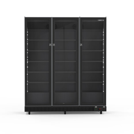 SIBERO Horeca Koelkast 1280L – 3 Deurs – Glasdeuren – Zwart (Binnen & Buiten) – 1680×635×1995 mm