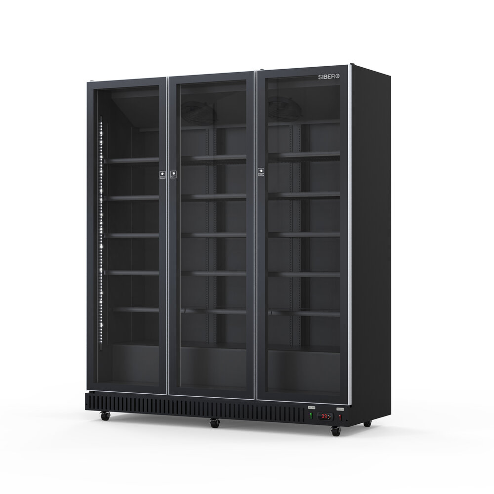SIBERO Horeca Koelkast 1280L – 3 Deurs – Glasdeuren – Zwart (Binnen & Buiten) – 1680×635×1995 mm