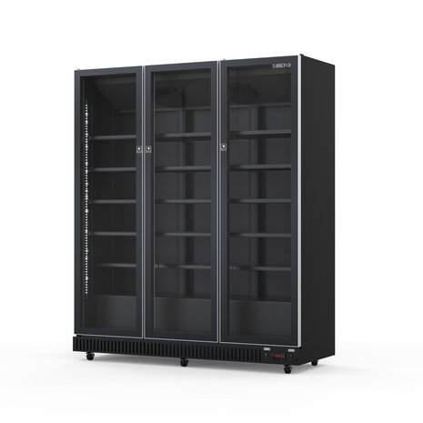 SIBERO Horeca Koelkast 1280L – 3 Deurs – Glasdeuren – Zwart (Binnen & Buiten) – 1680×635×1995 mm