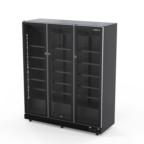 SIBERO Horeca Koelkast 1280L – 3 Deurs – Glasdeuren – Zwart (Binnen & Buiten) – 1680×635×1995 mm