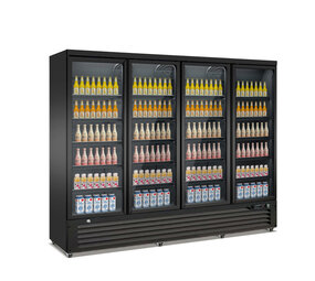 SIBERO 4-Deurs Supermarkt Koelkast 2000L – Zwart – Glasdeuren SIBERO 4-Deurs Supermarkt Koelkast 2000L – Zwart – Glasdeuren