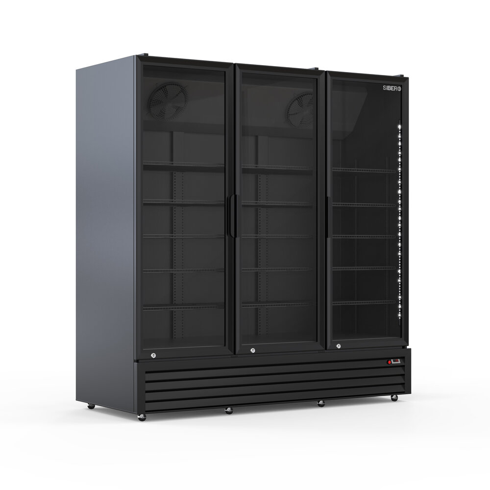 SIBERO Horeca Koelkast 1500L – 3 Deurs – Geventileerd – Glasdeuren – Zwart (Binnen & Buiten) – 1710×720×2060 mm SIBERO Horeca Koelkast 1500L – 3 Deurs – Geventileerd – Glasdeuren – Zwart (Binnen & Buiten) – 1710×720×2060 mm
