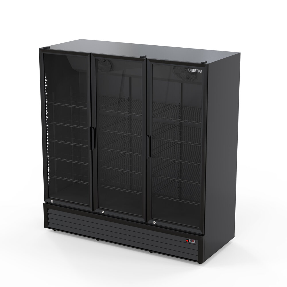 SIBERO Horeca Koelkast 1200L – 3 Deurs – Geventileerd – Glasdeuren – Zwart (Binnen & Buiten) – 1680×590×1995 mm
