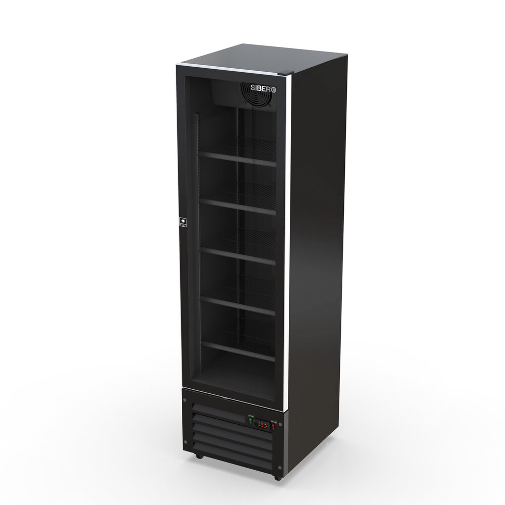 SIBERO 380L Luxe Display Koelkast – 1-Deurs – Geforceerde Koeling – Glasdeur – Zwart Interieur & Exterieur – 540x580x1900mm