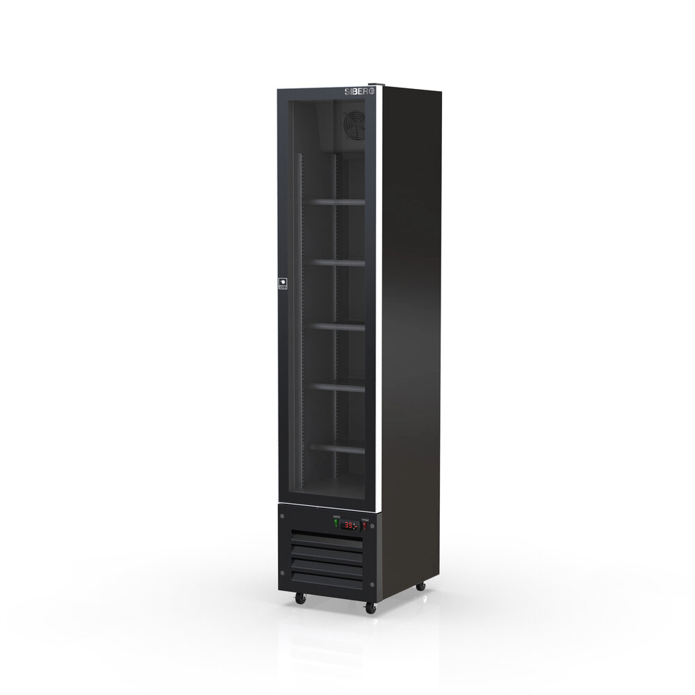 SIBERO 220 Liter Luxe 1-Deurs Geventileerde Display Koelkast – Glasdeur – Zwart Interieur & Exterieur – 420x485x1880mm SIBERO 220 Liter Luxe 1-Deurs Geventileerde Display Koelkast – Glasdeur – Zwart Interieur & Exterieur – 420x485x1880mm