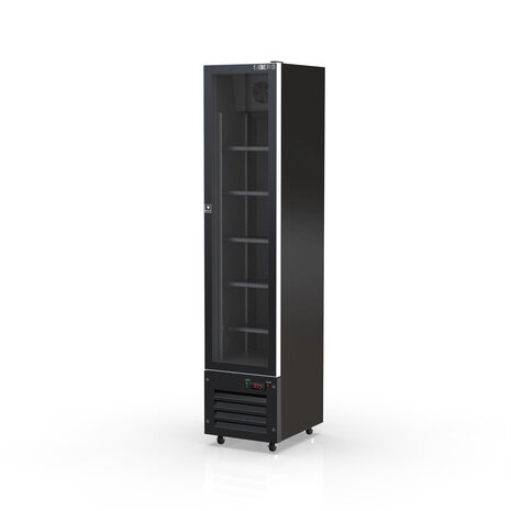 SIBERO Luxe Display Koelkast 220L – 1 Deurs – Geventileerde Koeling – Glasdeur – Zwart (Binnen & Buiten) – 420×485×1880 mm