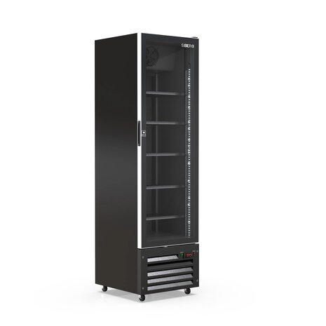 SIBERO Luxe Display Koelkast 380L – 1 Deurs – Geforceerde Koeling – Glasdeur – Zwart – 540×580×1900 mm SIBERO Luxe Display Koelkast 380L – 1 Deurs – Geforceerde Koeling – Glasdeur – Zwart – 540×580×1900 mm