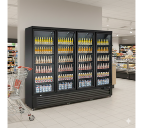 SIBERO Display Koelkast 2159L – 4 Deurs – Glasdeuren – Zwart