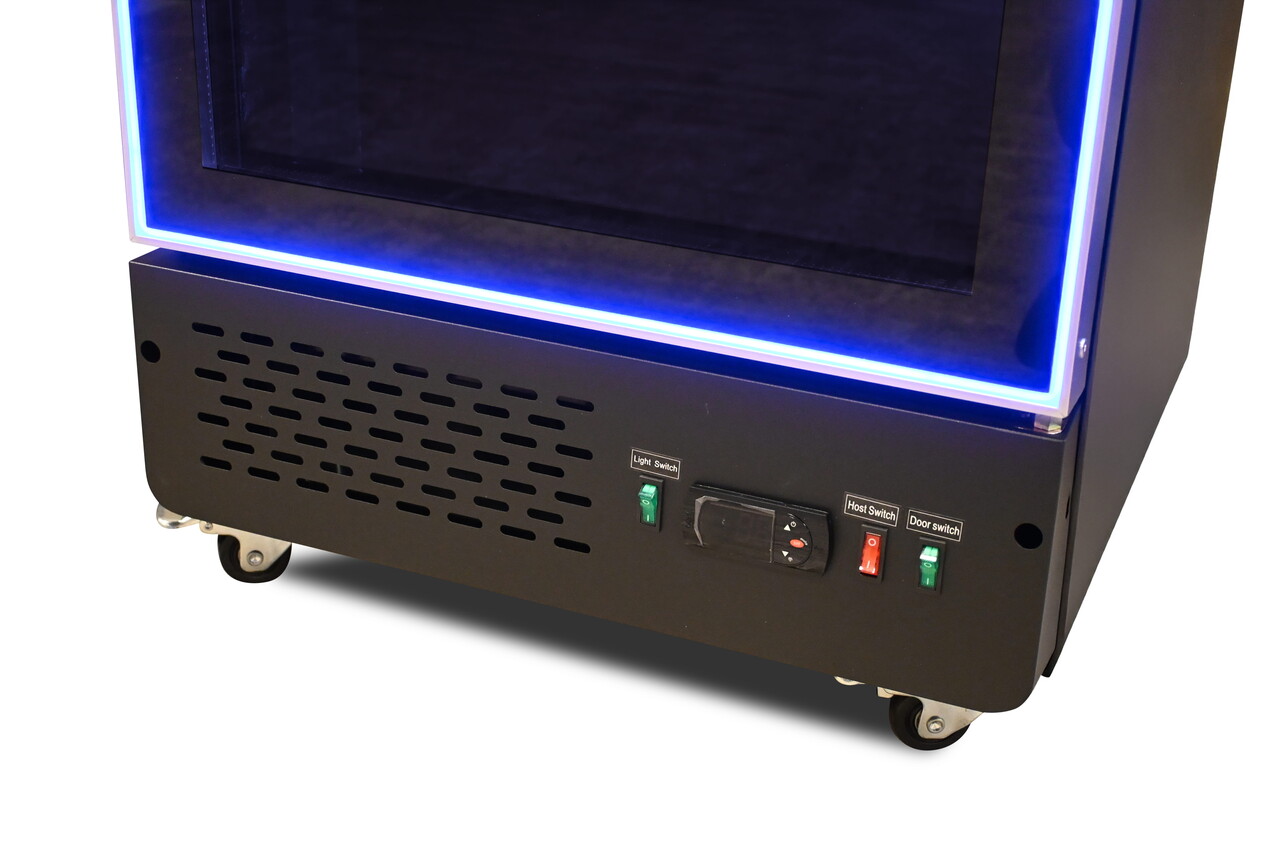 SIBERO Zwarte Horeca Koelkast 380 Liter met Glasdeur en Blauwe LED – Digitaal Temperatuurdisplay