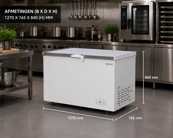 SIBERO RVS Vrieskist 450L – Professionele Horeca Diepvrieskist – RVS Deksel – 1270×765×840 mm
