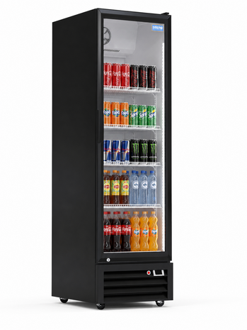 SIBERO Horeca Koelkast 360L – 1 Deurs – Geventileerde Koeling – Glasdeur – Zwart Buiten / Wit Binnen – 540×560×1920 mm SIBERO Horeca Koelkast 360L – 1 Deurs – Geventileerde Koeling – Glasdeur – Zwart Buiten / Wit Binnen – 540×560×1920 mm