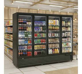 SIBERO Display Koelkast 2159L – 4 Deurs – Glasdeuren – Zwart SIBERO Display Koelkast 2159L – 4 Deurs – Glasdeuren – Zwart