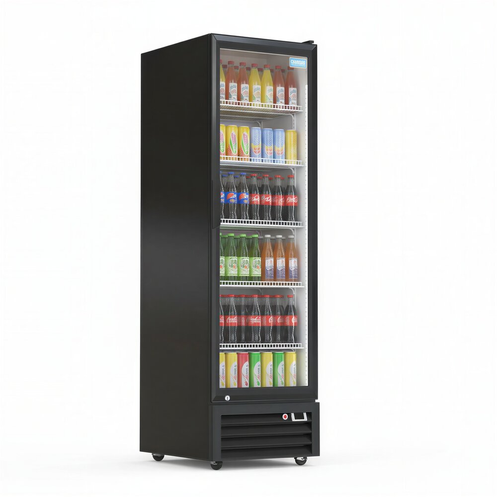 SIBERO Horeca Koelkast 360L – 1 Deurs – Geventileerde Koeling – Glasdeur – Zwart Buiten / Wit Binnen – 540×560×1920 mm SIBERO Horeca Koelkast 360L – 1 Deurs – Geventileerde Koeling – Glasdeur – Zwart Buiten / Wit Binnen – 540×560×1920 mm