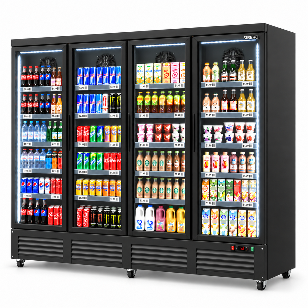 SIBERO Supermarkt Koelkast 2159 Liter – 4 Glasdeuren – Ledverlichting – Zwart