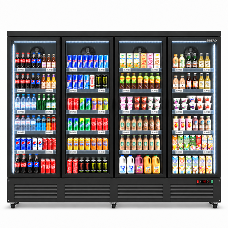 SIBERO Supermarkt Koelkast 2159 Liter – 4 Glasdeuren – Ledverlichting – Zwart