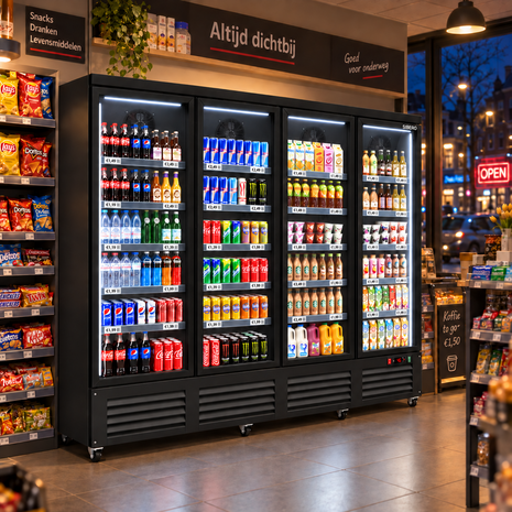 SIBERO Supermarkt Koelkast 2159 Liter – 4 Glasdeuren – Ledverlichting – Zwart