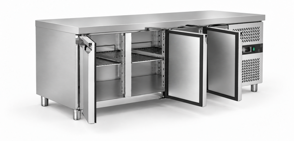 SIBERO RVS Koelwerkbank 3-Deurs – 465 Liter – Werkblad 1795 x 700 mm – Dixell-Thermostaat – Professionele Horeca
