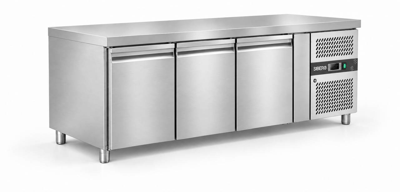 SIBERO RVS Koelwerkbank 3-Deurs – 465 Liter – Werkblad 1795 x 700 mm – Dixell-Thermostaat – Professionele Horeca