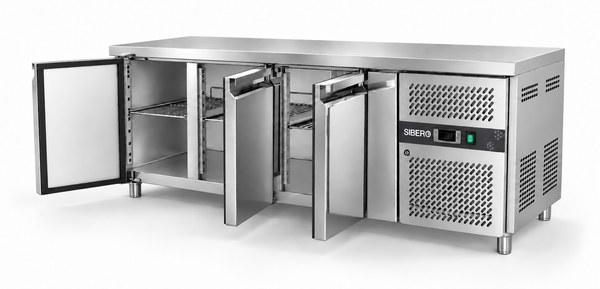 SIBERO RVS Koelwerkbank 3-Deurs – 465 Liter – Werkblad 1795 x 700 mm – Dixell-Thermostaat – Professionele Horeca