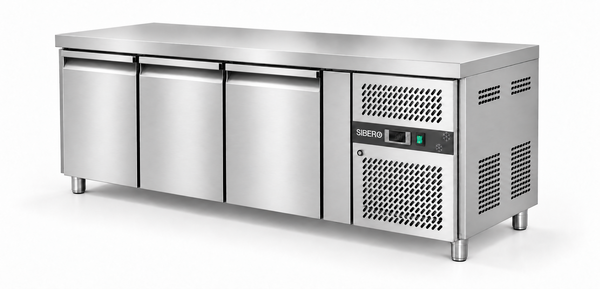 SIBERO RVS Koelwerkbank 3-Deurs – 465 Liter – Werkblad 1795 x 700 mm – Dixell-Thermostaat – Professionele Horeca