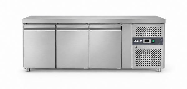 SIBERO RVS Koelwerkbank 3-Deurs – 465 Liter – Werkblad 1795 x 700 mm – Dixell-Thermostaat – Professionele Horeca