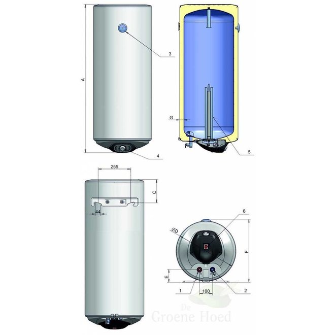 Elektrische campingboiler 80L, 2x 1000 Watt