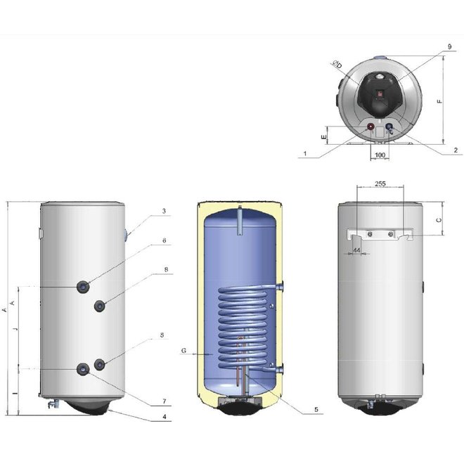 Elektrische boiler 120L met warmtewisselaar en digitale bediening