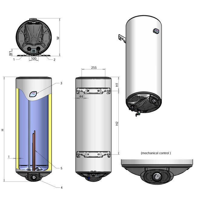 Elektrische campingboiler 50L, 2x 800 Watt