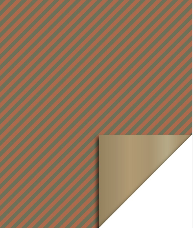 Dubbelzijdig Inpakpapier - Duo Stripe Cognac/Green Gold-1